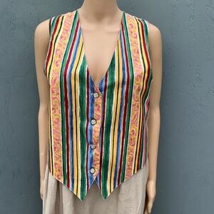Vintage Women's/Mens Waistcoat Striped Cotton Vest Vintage 90s Size Medium